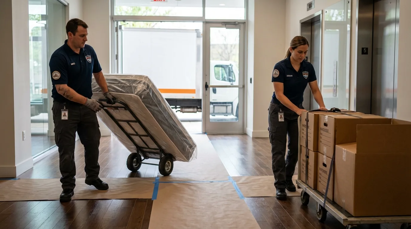Professional apartment movers loading elevator in Selah, WA